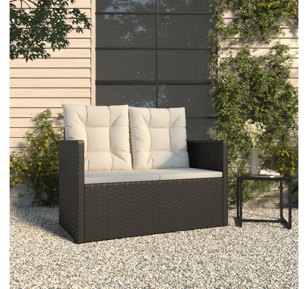 furnicato Gartenbank mit Kissen Schwarz 105 cm Poly Rattan von furnicato