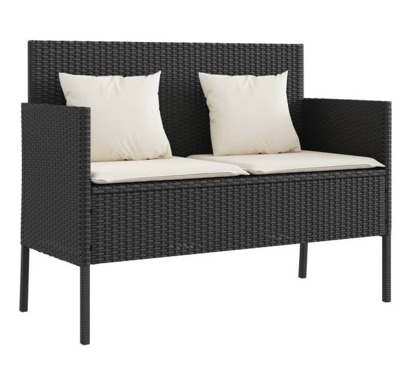 furnicato Gartenbank mit Kissen Schwarz Poly Rattan (1-St) von furnicato