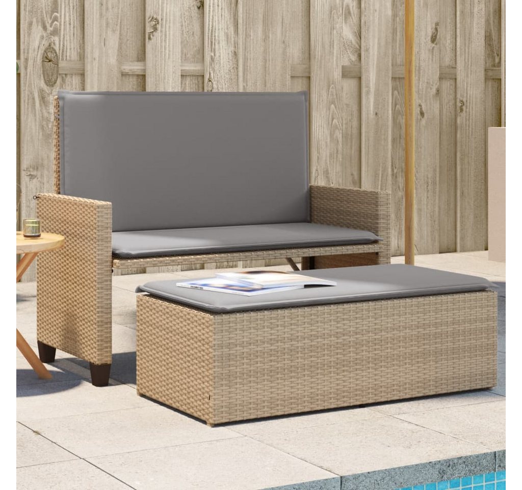 furnicato Gartenbank mit Kissen und Hocker Beige Poly Rattan von furnicato
