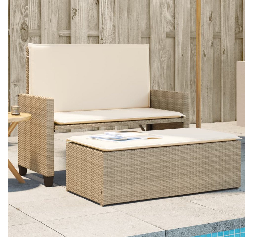furnicato Gartenbank mit Kissen und Hocker Beige Poly Rattan von furnicato