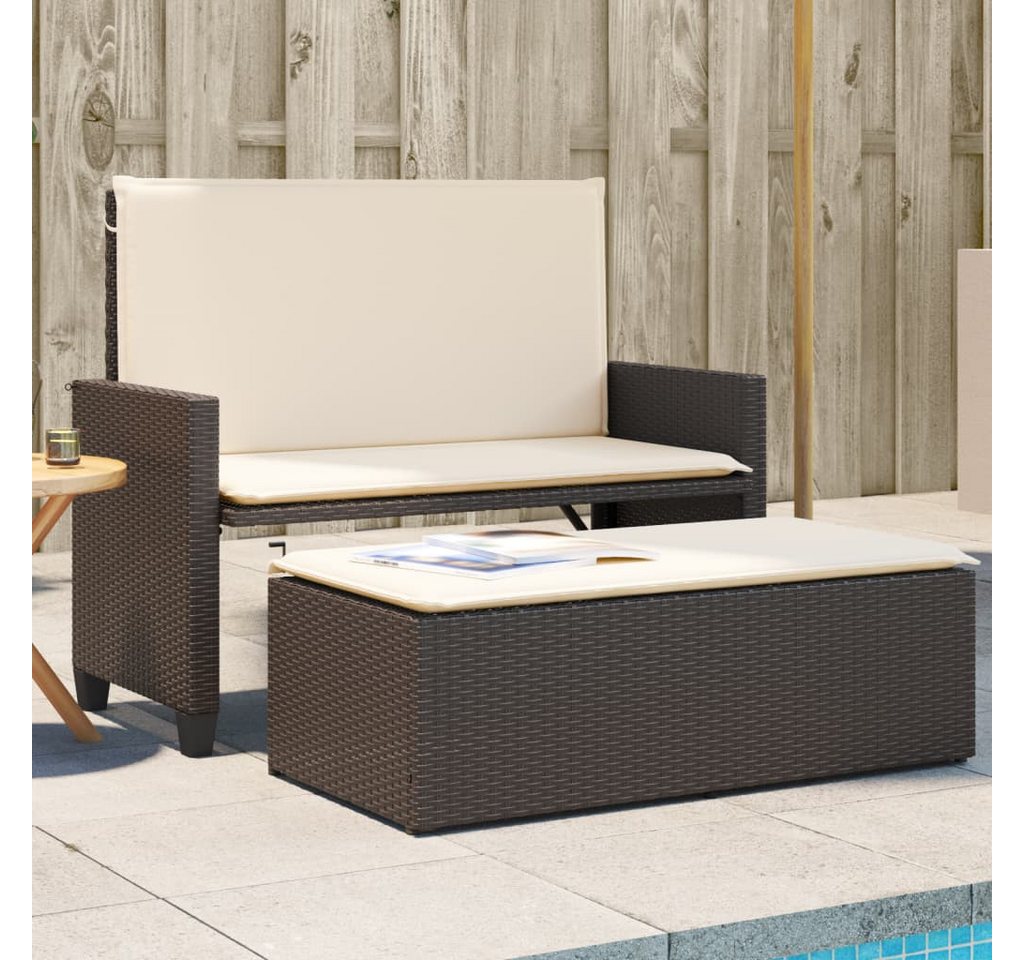 furnicato Gartenbank mit Kissen und Hocker Braun Poly Rattan von furnicato