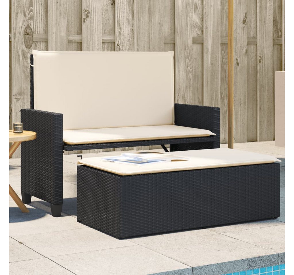 furnicato Gartenbank mit Kissen und Hocker Schwarz Poly Rattan von furnicato
