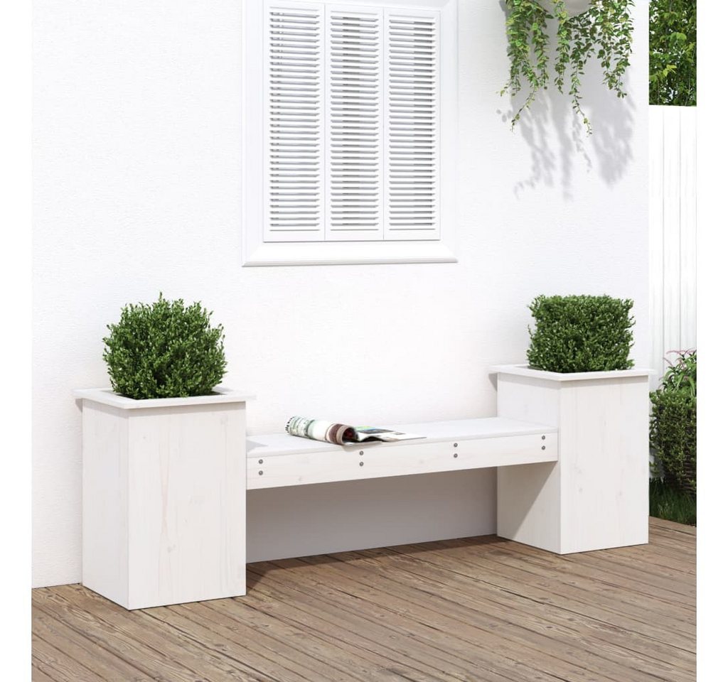 furnicato Gartenbank mit Pflanzkübeln Weiß 184,5x39,5x56,5 cm Kiefernholz (1-St) von furnicato