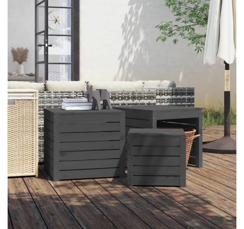furnicato Gartenbox 3-tlg. Gartenbox-Set Grau Massivholz Kiefer (1 St) von furnicato