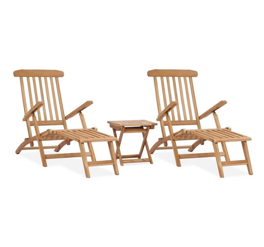 furnicato Gartenliege Garten-Liegestühle mit Fußstützen und Tisch Teak Massivholz von furnicato