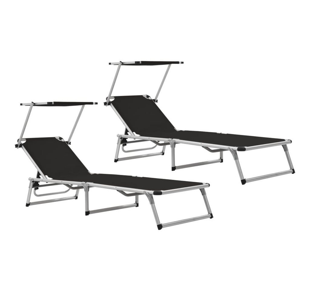 furnicato Gartenliege Klappbare Sonnenliegen mit Dach 2 Stk. Alu Textilene Schwarz, 1 St. furnicato Gartenliege Klappbare Sonnenliegen mit Dach 2 Stk. Alu Textilene Schwarz, 1 St. von furnicato