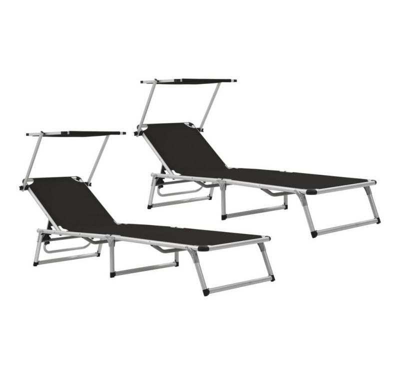 furnicato Gartenliege Klappbare Sonnenliegen mit Dach 2 Stk. Alu Textilene Schwarz, 1 St. von furnicato