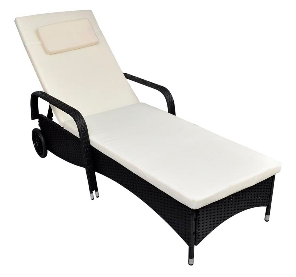 furnicato Gartenliege Sonnenliege mit Polster & Rollen Poly Rattan Schwarz, 1 St. von furnicato