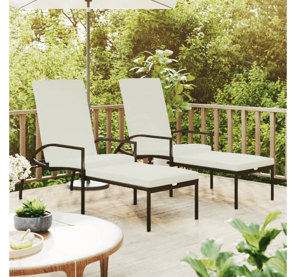 furnicato Gartenliege Sonnenliegen 2 Stk. mit Fußhocker PE-Rattan Schwarz von furnicato