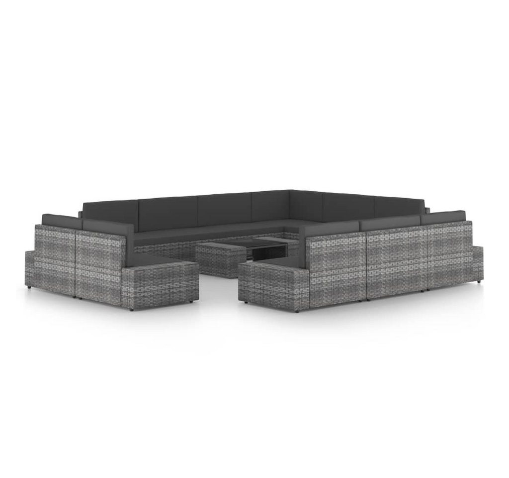 furnicato Gartenlounge-Set 12-tlg. Garten-Lounge-Set mit Kissen Grau Poly Rattan, (1-tlg) von furnicato