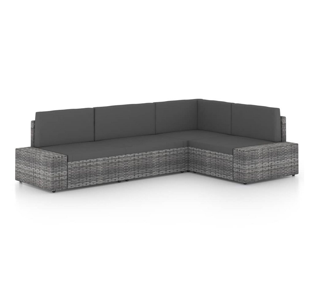 furnicato Gartenlounge-Set 4-tlg. Garten-Lounge-Set mit Kissen Grau Poly Rattan, (1-tlg) von furnicato