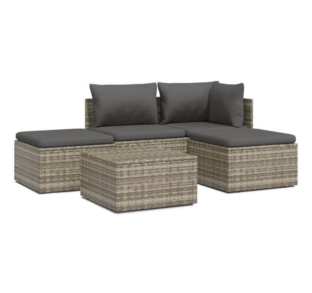 furnicato Gartenlounge-Set 5-tlg. Garten-Lounge-Set mit Kissen Grau Poly Rattan, (1-tlg) von furnicato