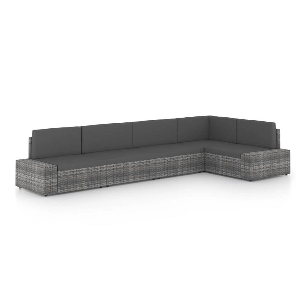 furnicato Gartenlounge-Set 5-tlg. Garten-Lounge-Set mit Kissen Grau Poly Rattan, (1-tlg) von furnicato
