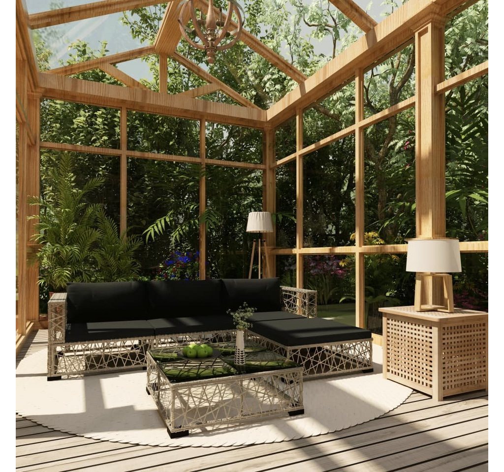 furnicato Gartenlounge-Set 5-tlg. Garten-Lounge-Set mit Kissen Poly Rattan Grau, (1-tlg) von furnicato