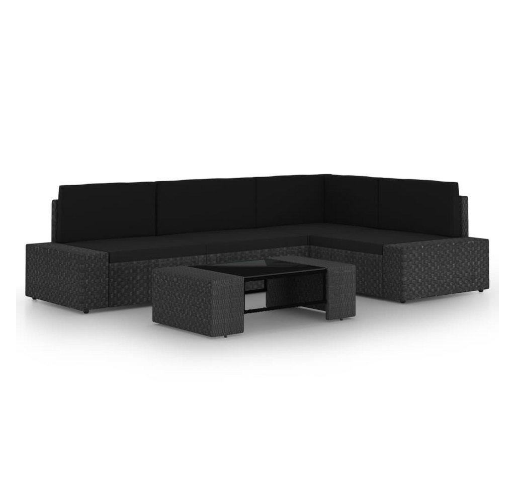 furnicato Gartenlounge-Set 5-tlg. Garten-Lounge-Set mit Kissen Schwarz Poly Rattan, (1-tlg) von furnicato