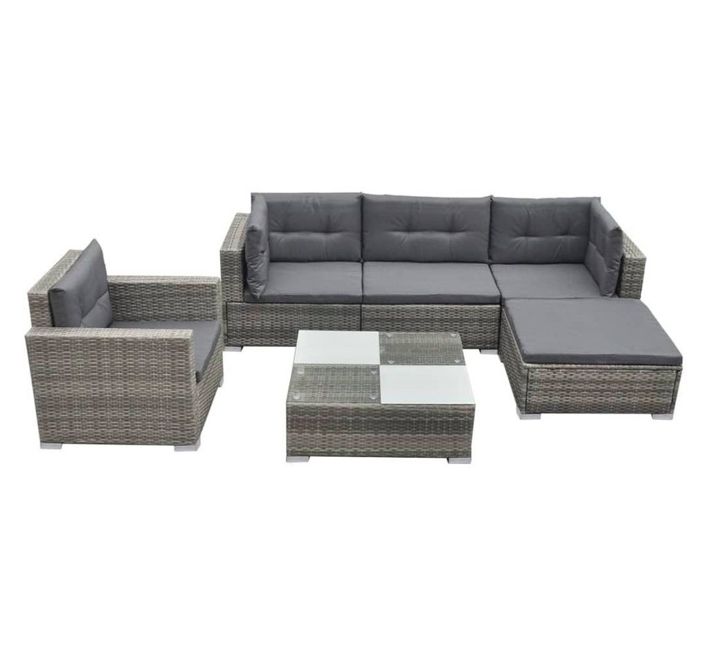 furnicato Gartenlounge-Set 6-tlg. Garten-Lounge-Set mit Auflagen Poly Rattan Grau, (1-tlg) von furnicato