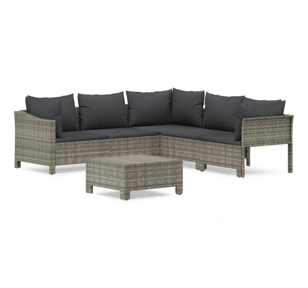 furnicato Gartenlounge-Set 6-tlg. Garten-Lounge-Set mit Kissen Grau Poly Rattan, (1-tlg) von furnicato