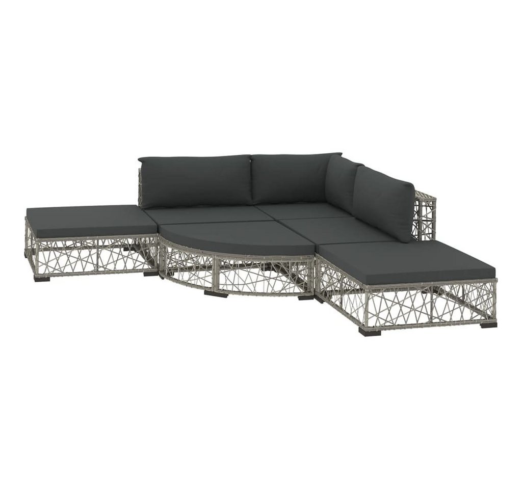 furnicato Gartenlounge-Set 6-tlg. Garten-Lounge-Set mit Kissen Poly Rattan Grau, (1-tlg) von furnicato