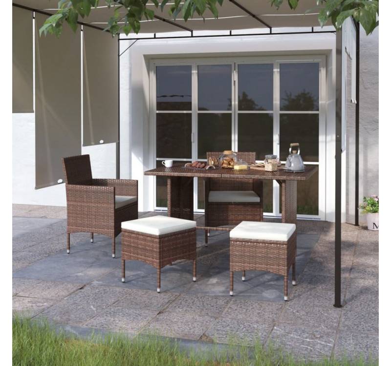 furnicato Gartenstuhl 4-tlg. und Hocker Set Poly Rattan Braun (1 St) von furnicato