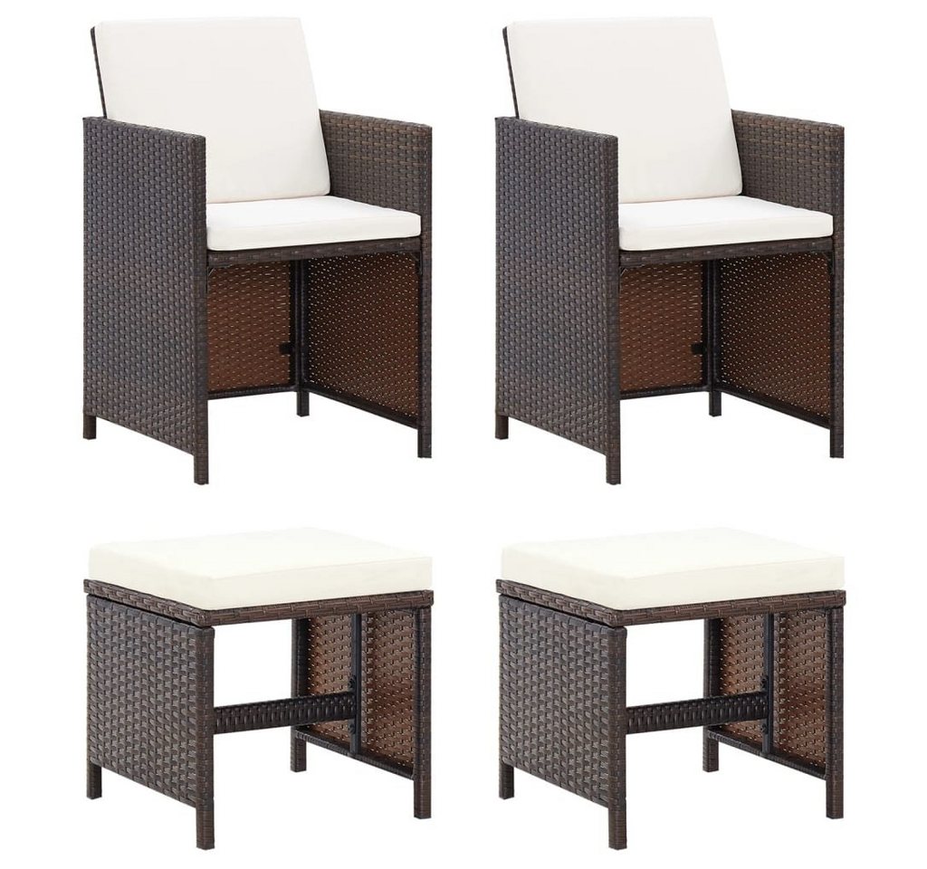 furnicato Gartenstuhl 4-tlg. und Hocker Set Poly Rattan Braun (1 St) von furnicato