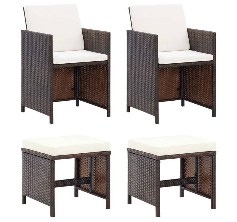 furnicato Gartenstuhl 4-tlg. und Hocker Set Poly Rattan Braun (1 St) von furnicato