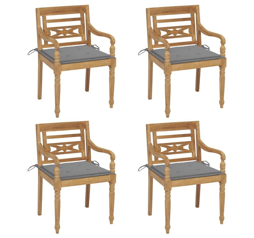 furnicato Gartenstuhl Batavia-Stühle mit Kissen 4 Stk. Massivholz Teak von furnicato