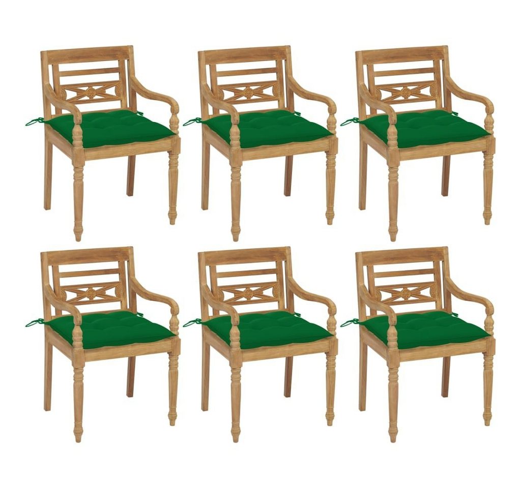 furnicato Gartenstuhl Batavia-Stühle mit Kissen 6 Stk. Massivholz Teak von furnicato