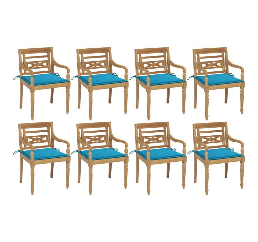 furnicato Gartenstuhl Batavia-Stühle mit Kissen 8 Stk. Massivholz Teak von furnicato