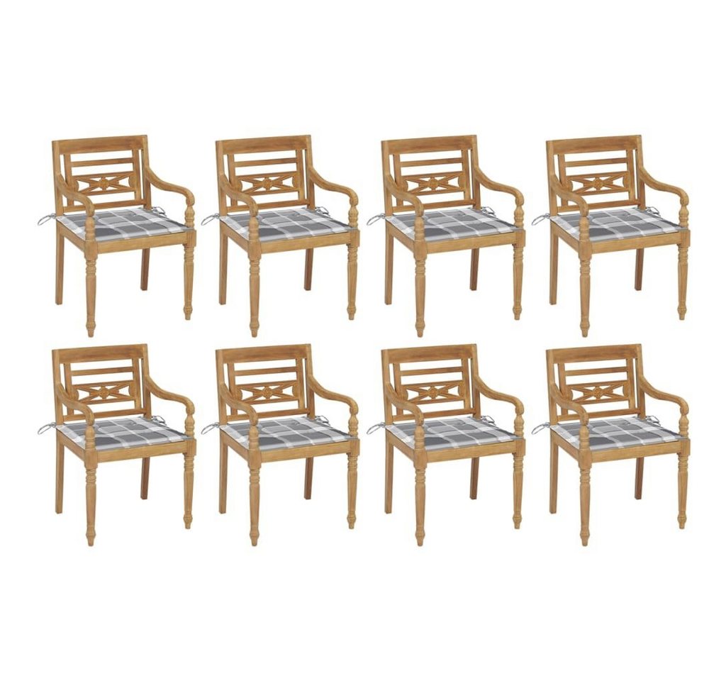 furnicato Gartenstuhl Batavia-Stühle mit Kissen 8 Stk. Massivholz Teak von furnicato