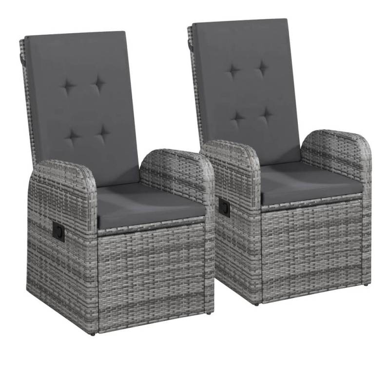 furnicato Gartenstuhl Garten-Liegestühle 2 Stk. mit Auflagen Poly Rattan Grau (1 St) von furnicato