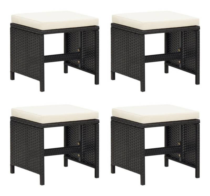furnicato Fußhocker Gartenhocker 4 Stk. mit Sitzkissen Poly Rattan Schwarz (1 St) von furnicato