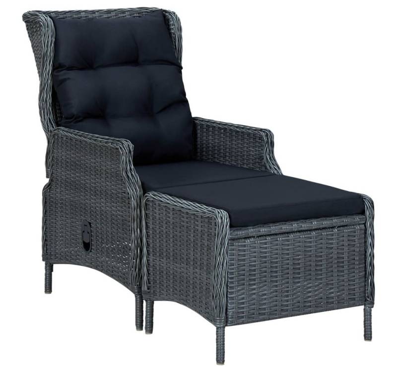 furnicato Gartenstuhl Gartensessel Verstellbar mit Fußhocker Poly-Rattan Dunkelgrau (1 St) von furnicato