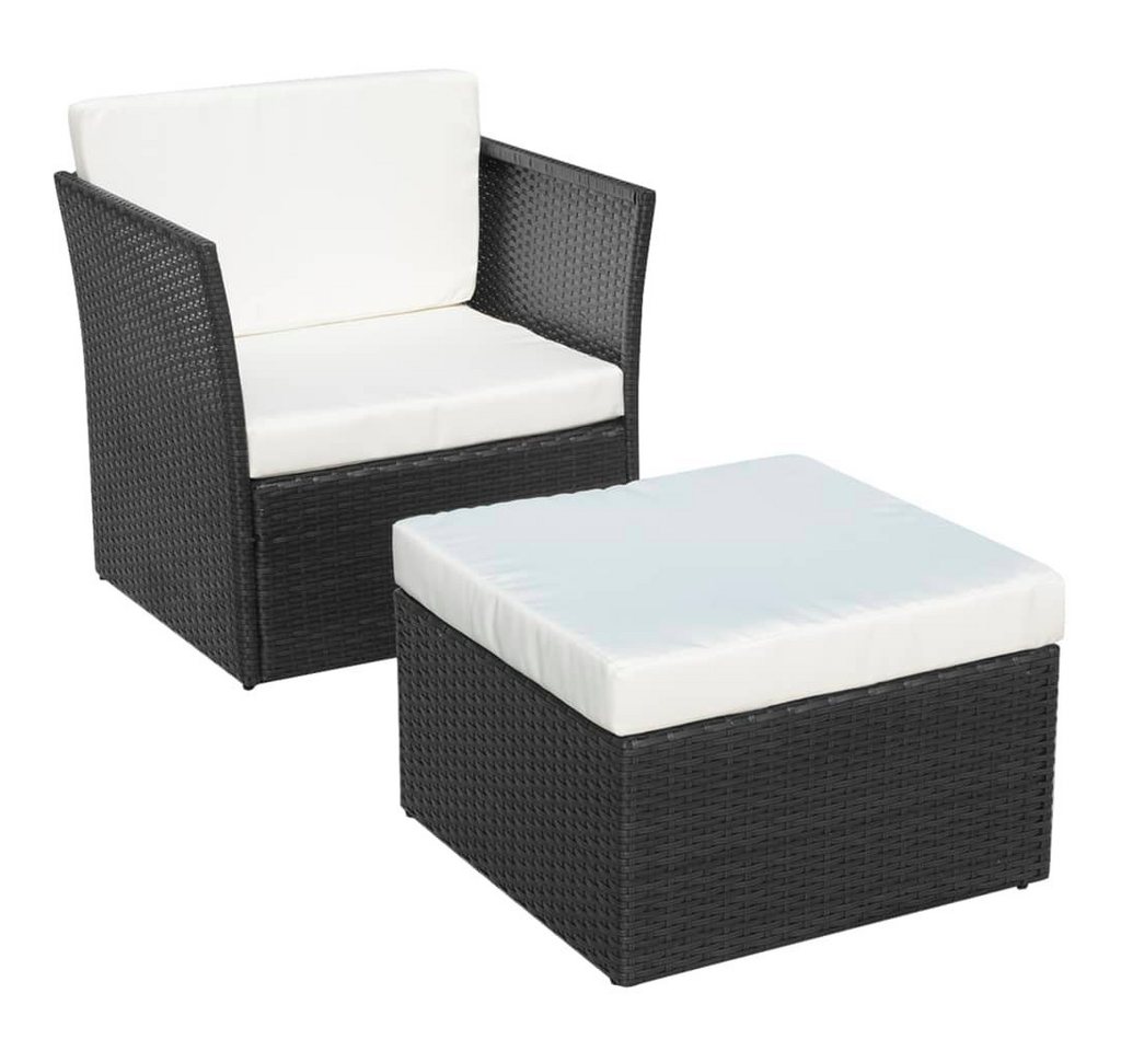 furnicato Gartenstuhl Gartensessel mit Fußhocker Poly Rattan Schwarz (1 St) furnicato Gartenstuhl Gartensessel mit Fußhocker Poly Rattan Schwarz (1 St) von furnicato