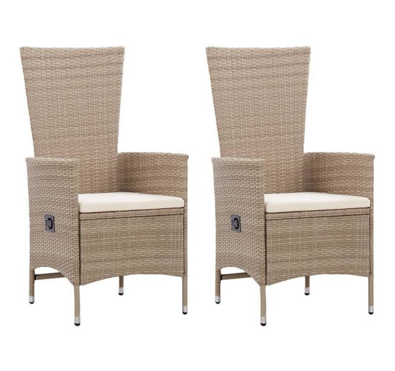 furnicato Gartenstuhl Gartenstühle 2 Stk. mit Auflagen Poly Rattan Beige (1 St) von furnicato
