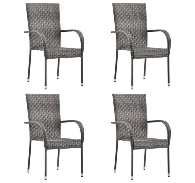 furnicato Gartenstuhl Gartenstühle Stapelbar 4 Stk. Grau Poly Rattan (1 St) von furnicato