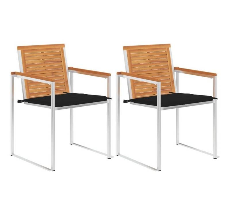 furnicato Gartenstuhl Gartenstühle mit Kissen 2 Stk. Massivholz Akazie und Stahl (1 St) von furnicato