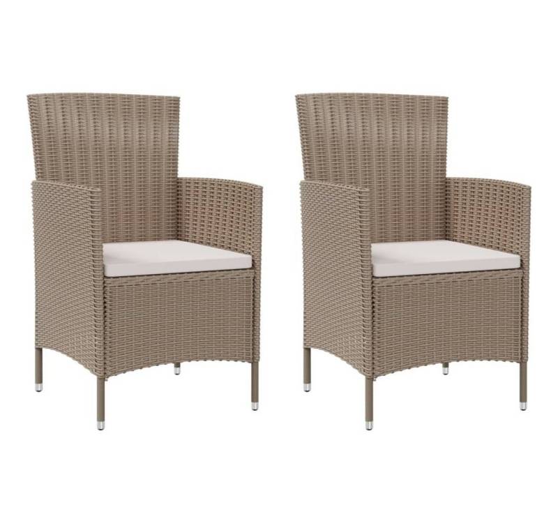 furnicato Gartenstuhl Gartenstühle mit Kissen 2 Stk. Poly Rattan Beige (1 St) von furnicato