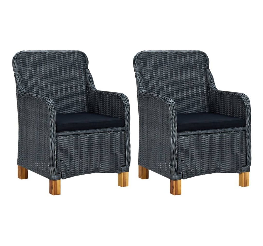 furnicato Gartenstuhl Gartenstühle mit Kissen 2 Stk. Poly Rattan Dunkelgrau (1 St) von furnicato