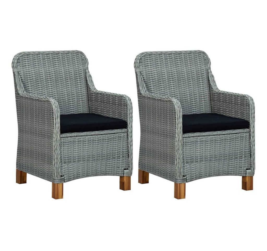furnicato Gartenstuhl Gartenstühle mit Kissen 2 Stk. Poly Rattan Hellgrau (1 St) von furnicato