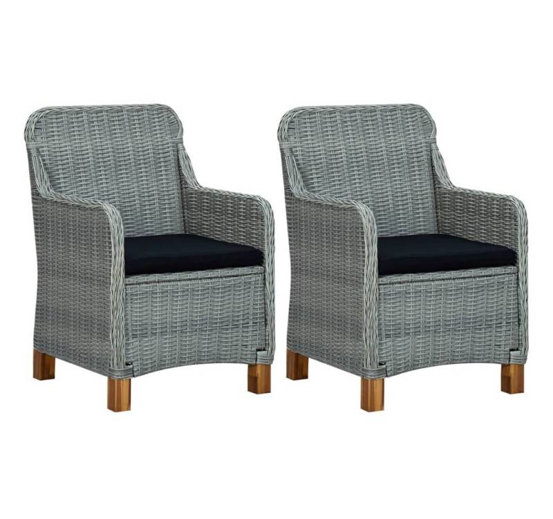 furnicato Gartenstuhl Gartenstühle mit Kissen 2 Stk. Poly Rattan Hellgrau (1 St) von furnicato