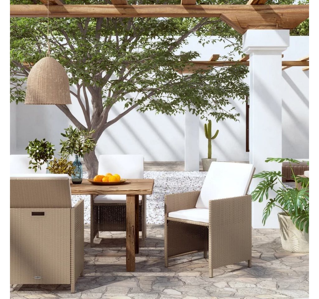 furnicato Gartenstuhl Gartenstühle mit Kissen 4 Stk. Poly Rattan Beige von furnicato