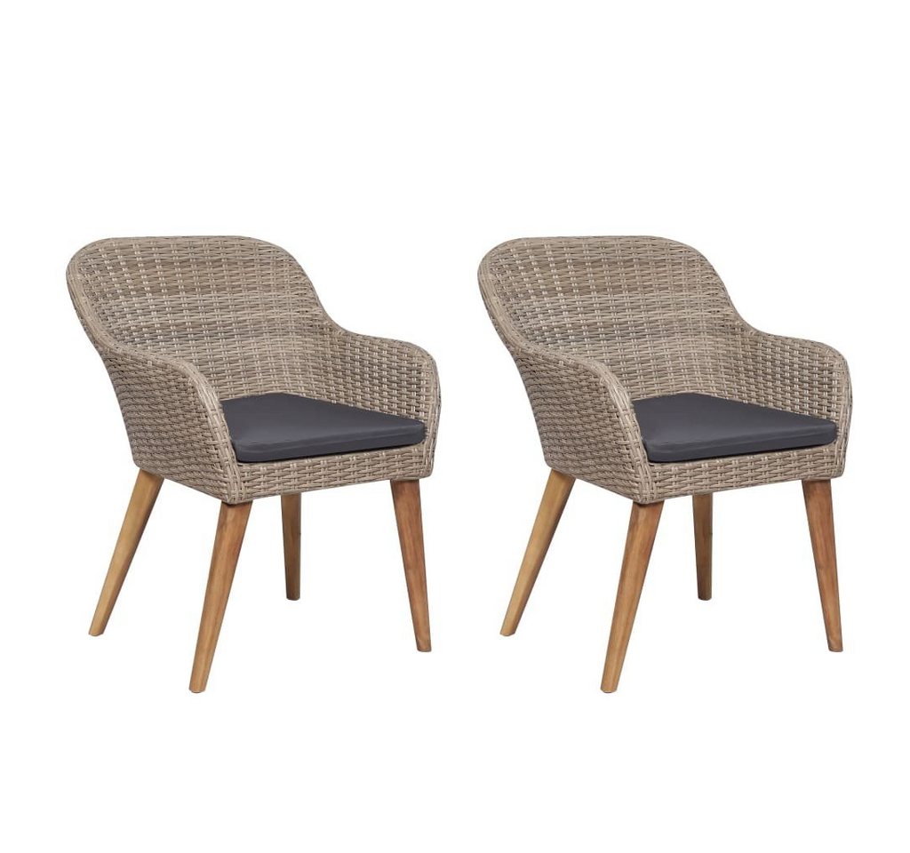 furnicato Gartenstuhl Gartenstühle mit Polstern 2 Stk. Poly Rattan Braun (1 St) von furnicato