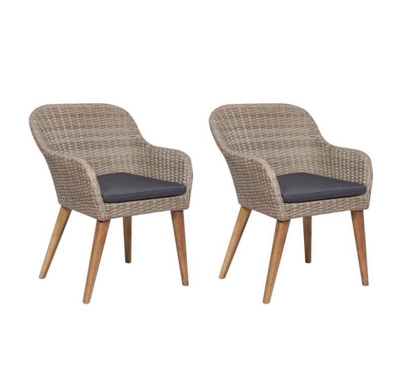 furnicato Gartenstuhl Gartenstühle mit Polstern 2 Stk. Poly Rattan Braun (1 St) von furnicato
