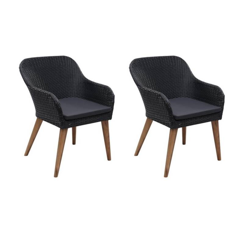 furnicato Gartenstuhl Gartenstühle mit Polstern 2 Stk. Poly Rattan Schwarz (1 St) von furnicato