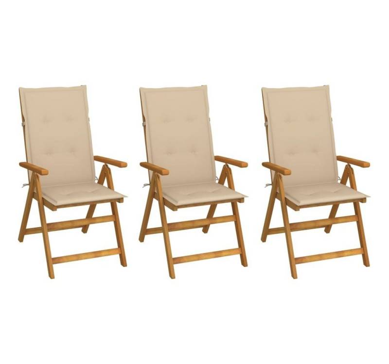 furnicato Gartenstuhl Klappbare Gartenstühle 3 Stk. mit Auflagen Massivholz Massivholz (1 St) von furnicato