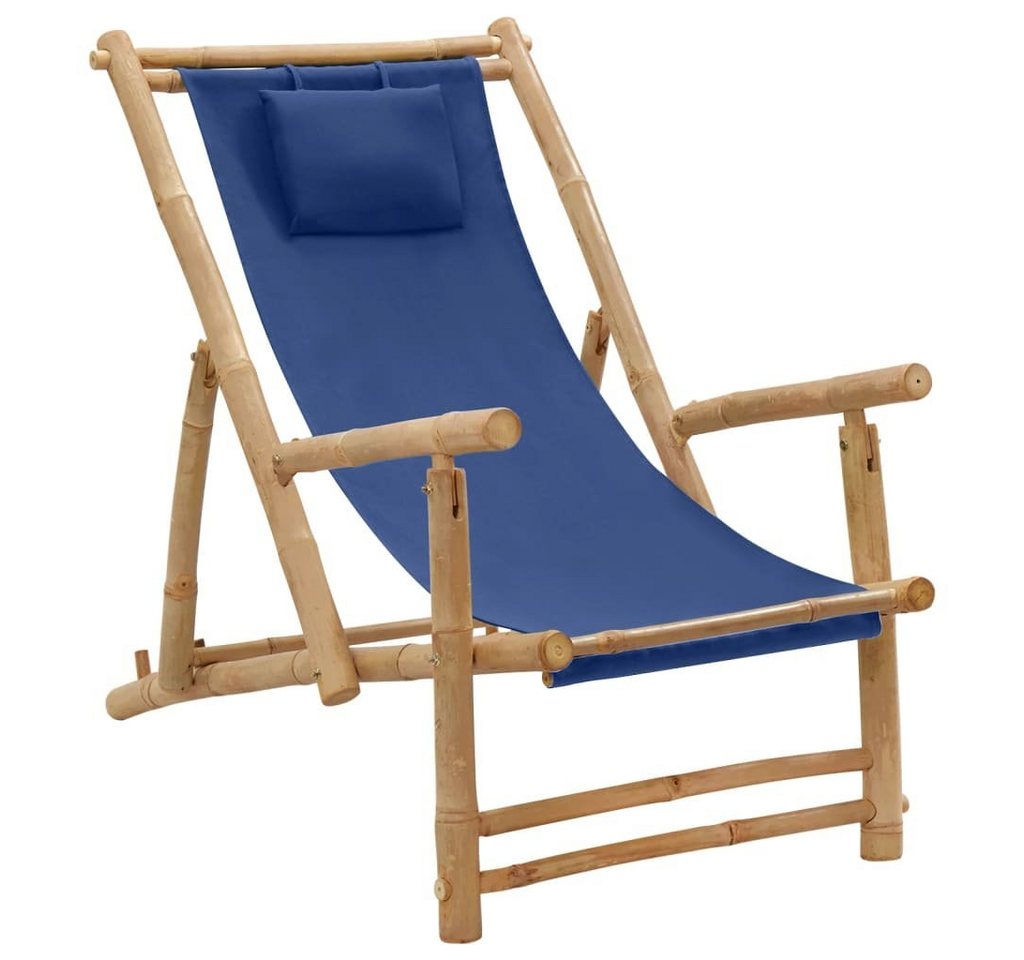 furnicato Gartenstuhl Liegestuhl Bambus und Canvas Marineblau (1 St) von furnicato