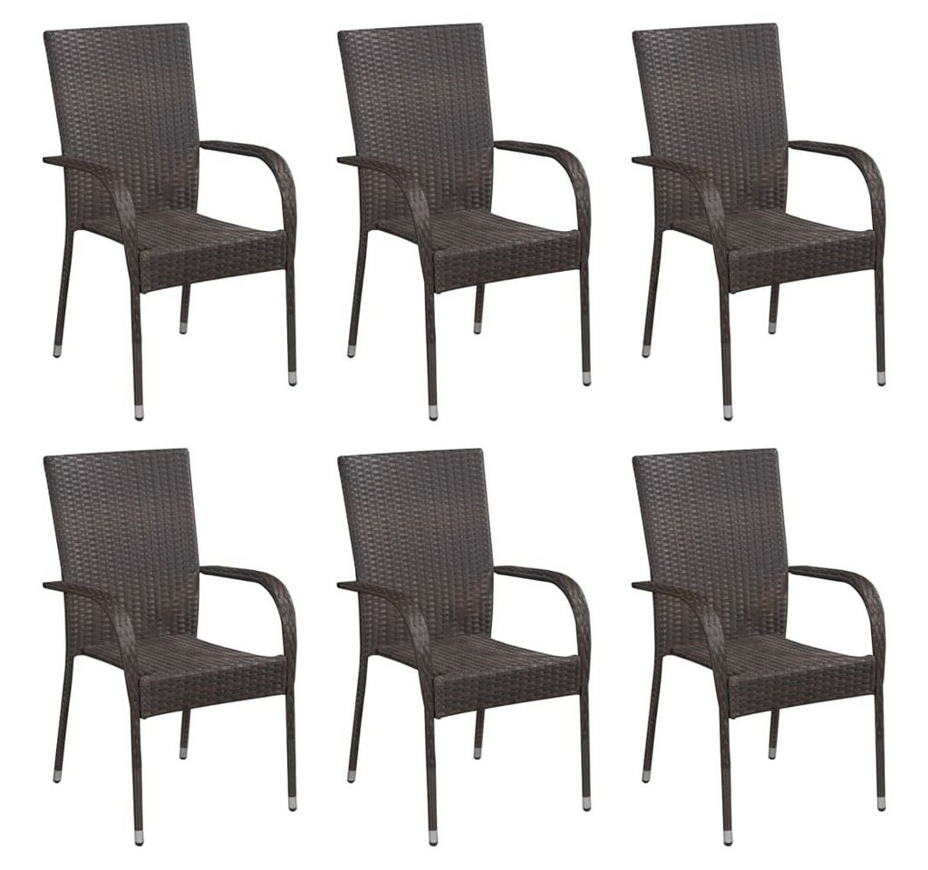 furnicato Gartenstuhl Stapelbare Gartenstühle 6 Stk. Poly Rattan Braun (1 St) von furnicato