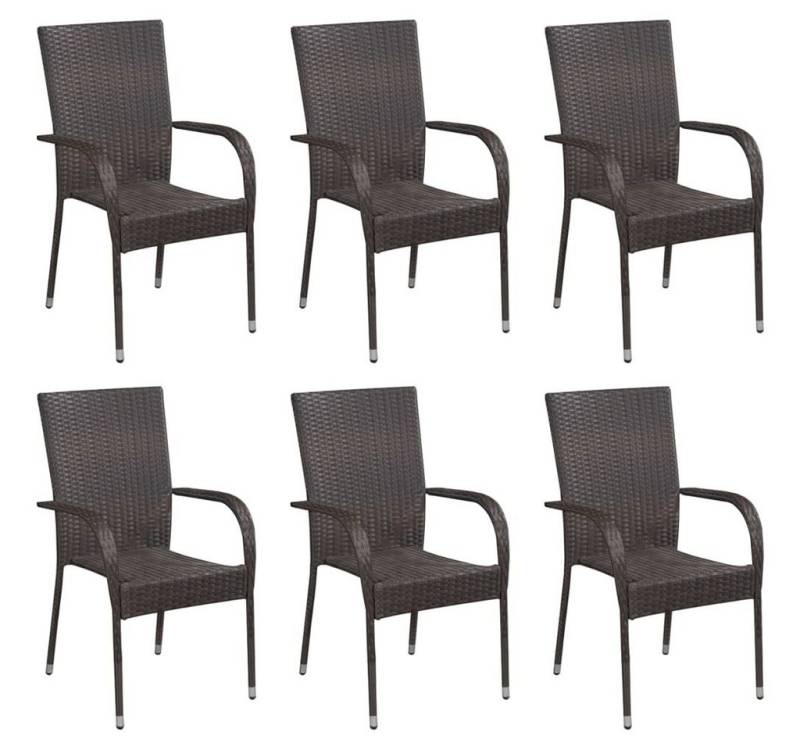 furnicato Gartenstuhl Stapelbare Gartenstühle 6 Stk. Poly Rattan Braun (1 St) von furnicato