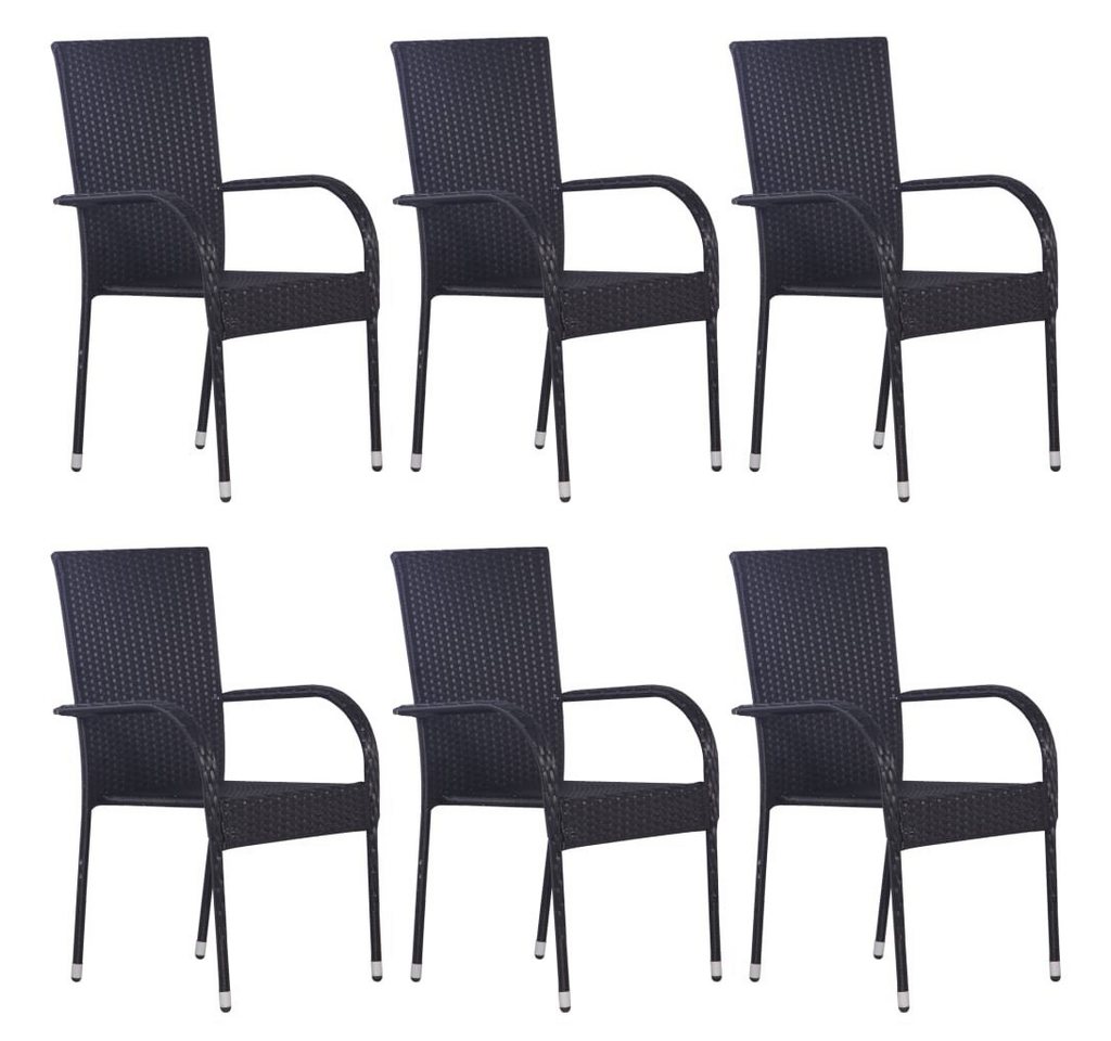 furnicato Gartenstuhl Stapelbare Gartenstühle 6 Stk. Poly Rattan Schwarz (1 St) von furnicato