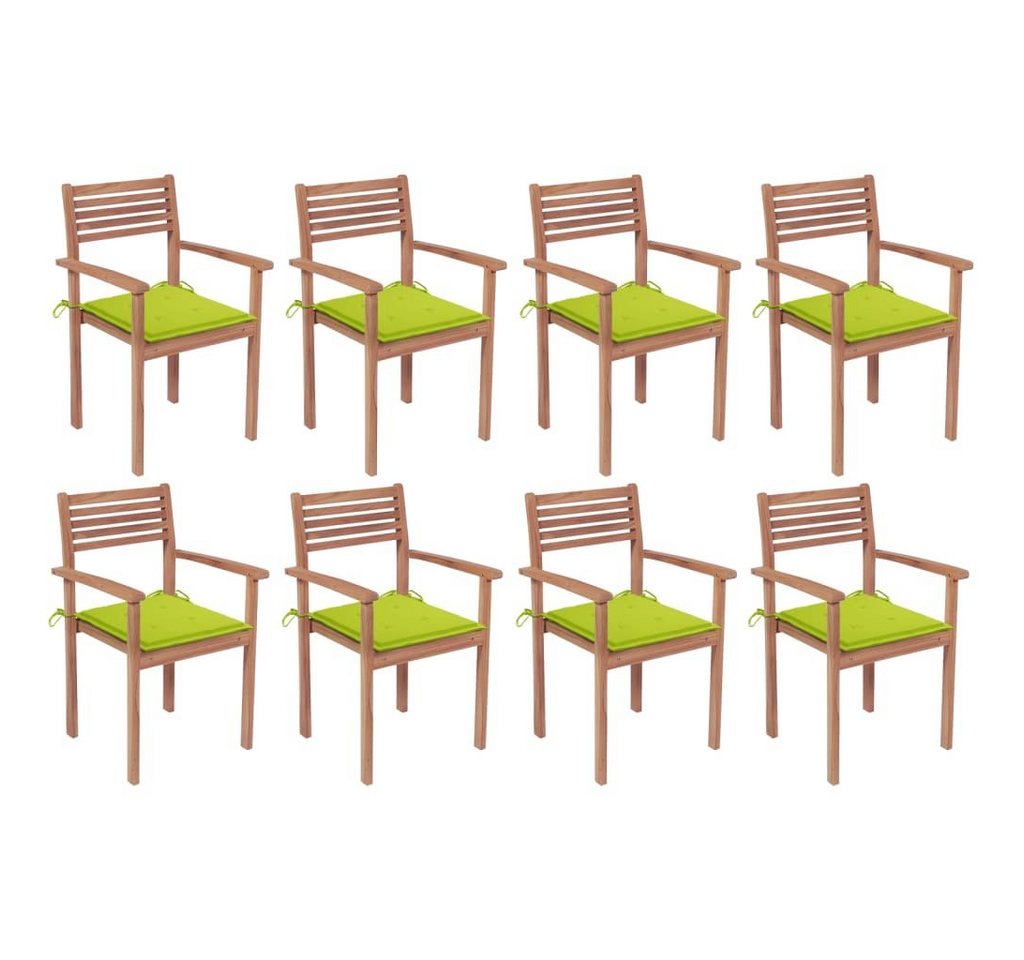 furnicato Gartenstuhl Stapelbare Gartenstühle mit Kissen 8 Stk. Massivholz Teak von furnicato